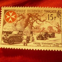 Timbru 15 fr Africa Occidentala Franceza - Ordinul de Malta 1957