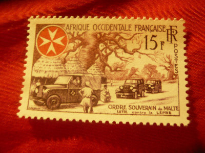 Timbru 15 fr Africa Occidentala Franceza - Ordinul de Malta 1957 foto