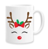 Cana alba personalizata pentru iubita, Model de Craciun Ren, INOVATIX&reg;. 330ml