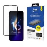 Folie de protectie Ecran 3MK FlexibleGlass Max pentru Apple iPhone 16 Pro, Sticla Flexibila, Full Glue, Neagra