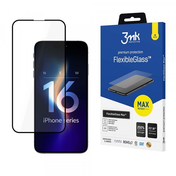 Folie de protectie Ecran 3MK FlexibleGlass Max pentru Apple iPhone 16 Pro Max, Sticla Flexibila, Full Glue