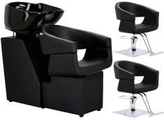 Set Scafă coafor Coco + 2 scaune coafură cu suport hidraulic pivotant, accesorii și bol ceramic