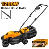 Masina Tuns Iarba 1200W INGCO &ndash; LM321, 220&ndash;240V, 3300 rpm, latime taiere 320 mm, 3 trepte inaltime, cos colector 28L, perii carbon incluse