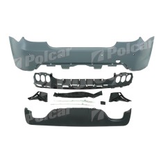 Set bara spate BMW Seria 5, 2010 Sedan, cu gauri senzori parcare; grunduit, de vopsit; type M-Tech; cu absorber, cu elemente de fixare, cu spoiler;