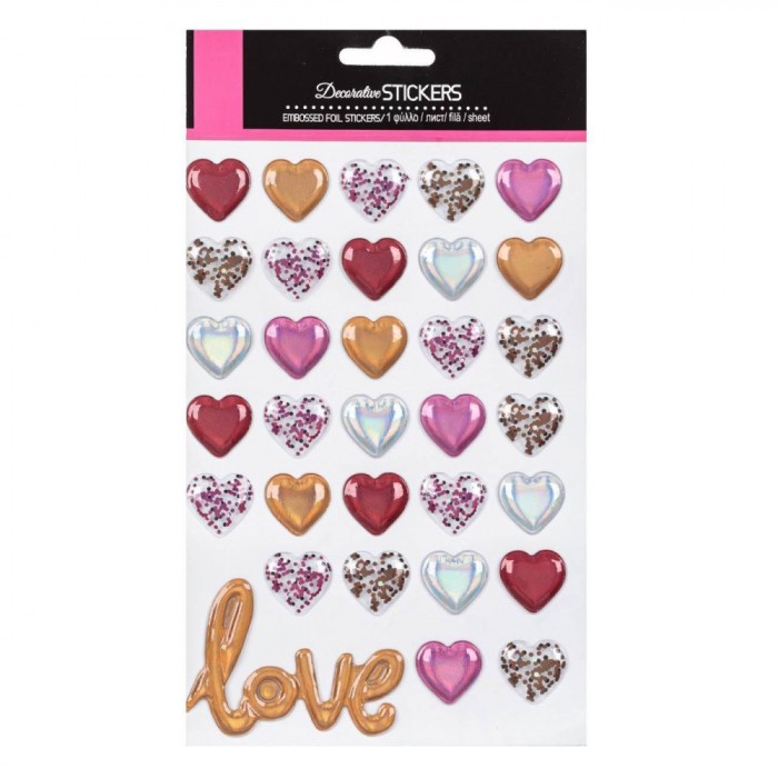Set Autocolante Inimi, 3D, 32 Bucăți, Multicolor