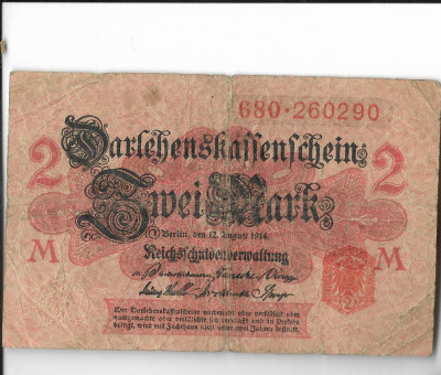 Bancnota 2 mark 1914 - Germania foto