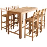 Set masa si scaune de bar, 7 piese, lemn masiv de acacia