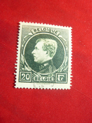 Timbru Belgia 1929 Uzuale Albert I 1 valoare 20 fr. verde stampilat foto