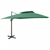 Umbrelă suspendată cu &icirc;nveliș dublu, verde, 300x300 cm, vidaXL