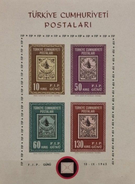 BC132, Turcia 1963, bloc neperforat centenarul timbrelor turcesti