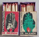 1973 Feriti padurea de incendii - lot 2 cutii de chibrituri romanesti din lemn