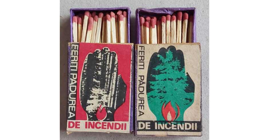 1973 Feriti padurea de incendii - lot 2 cutii de chibrituri romanesti ...