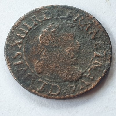 Franța Double Tournois 1613 D / Lion (2 deniers)R-2 Ludovic Xlll foto
