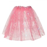 Fusta Tutu Copii Roz cu Inimi si Stele Holografice, Talie Satin, 3+ Ani, One Size