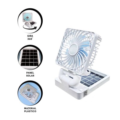 Ventilator auto cu panou solar, portabil, re&amp;icirc;ncărcabil, pliabil, foarte puternic, din ABS, 3 niveluri de putere, alb foto
