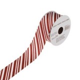 Panglică decorativă pentru brad de Crăciun, albă cu dungi roșii și sclipici, 5m x 38mm, CMCLASS