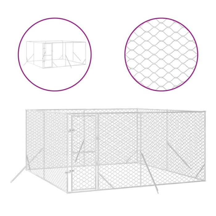 Padoc de exterior pentru caini argintiu 4x4x2 m otel galvanizat