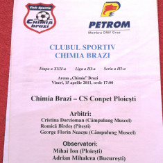 Program meci fotbal CHIMIA BRAZI - CS CONPET PLOIESTI (15.04.2011)