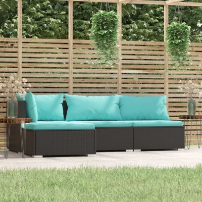 Gossi set mobilier relaxare gradina 4 piese cu perne poliratan negru foto