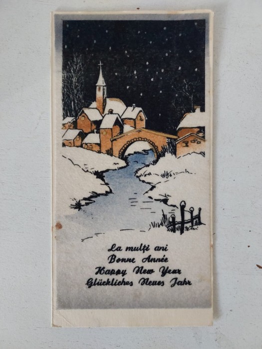 Felicitare veche romneasca anii 80 peisaj iarna sarbatori, nescrisa, necirculata