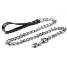 Lesa din lant cromat pentru caini talie mica - medie, maxim 15 kg, 120 cm Negru foto