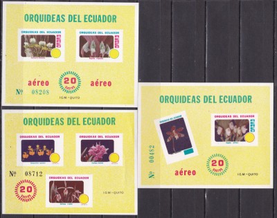 Ecuador 1980 flori orhidee MI 3 bl.100-102 MNH foto