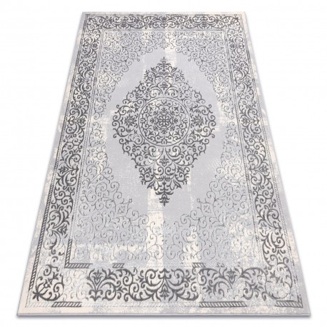 Covor CORE W7161 Rosette Vintage - structural, două niveluri de l&acirc;nă, gri, 140x190 cm