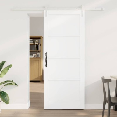 Ușa Glisantă cu set hardware Alb 86x211 cm Lemn Solid Pin foto