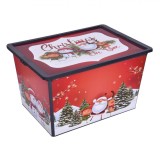 Cutie Depozitare, Model de Crăciun, Capacitate 50L, Plastic, Gri, Roți pentru Mutare Ușoară, 52.5x37x31cm, Oem