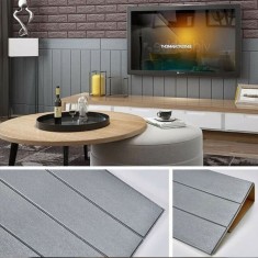 Set 10 x Lambriu autoadeziv 3D, spuma moale, 70 x 70 cm, Gri foto