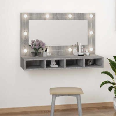vidaXL Dulap cu oglindă și LED, gri sonoma, 90x31,5x62 cm foto