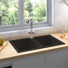 vidaXL Chiuvetă de bucătărie Neagră 760x480x184 mm Granit