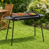 Cumpara ieftin Gratar gradina/camping cu carbuni, portabil, grill dreptunghiular, cu rafturi, structura inox, 113x56x82&nbsp;cm