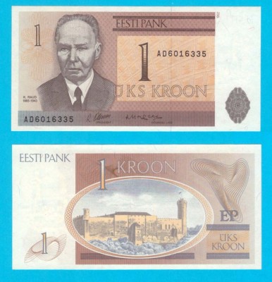 Estonia (p#69) 1 Kroon 1992 UNC &amp;#039;Raud&amp;#039; serie: AD6016335 foto