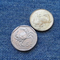 2r - 1 Cent + 5 Cents 1991 Malta / Primul an de batere / lot 2 monede foto