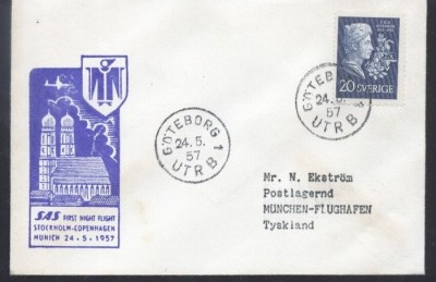 Sweden 1957 Aviation, Commemorative cover, SAS First Night Flight K.350 foto