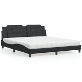 Cumpara ieftin Pat cu saltea, negru, 180x200 cm, piele ecologică