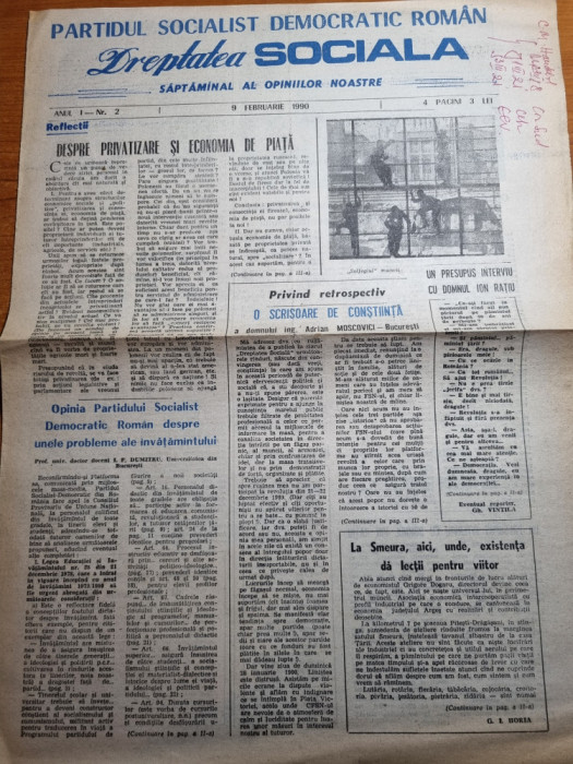 ziarul dreptatea sociala 9 februarie 1990-anul 1,nr.2