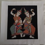Stampe colorate pe panza, reprezentand o pereche de dansatori khmeri
