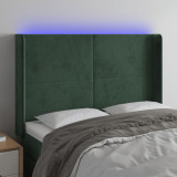 Tablie de pat cu LED, verde &icirc;nchis, 147x16x118/128 cm, catifea GartenMobel Dekor, vidaXL