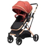 Carucior 2 in 1 pliabil si reversibil pentru bebelusi, cu cos de depozitare, 0-36 luni, pana la 15 kg, rosu