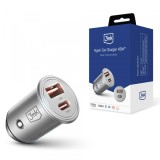 Incarcator Auto 3MK Hyper, 45W, 3A, 1 x USB-A - 1 x USB-C, Argintiu, Universal