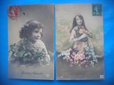 HOPCT 1736 COPII -TCV-ROMANTICA-FRANTA-LOT 2 CARTI POSTALE VECHI-CIRCULATE