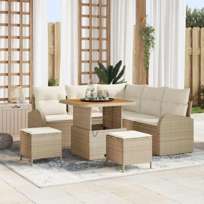 vidaXL Set de canapele pentru grădină cu pernă 8 pcs Bej Rattan poli foto