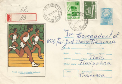 Romania, Treceti normele complexului sportiv, plic circulat intern, 1974 foto