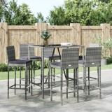 Set mobilier bar de gradina cu perne, 7 piese, gri, poliratan GartenMobel Dekor, vidaXL