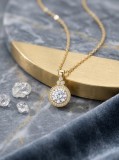 Cumpara ieftin COLIER ARGINT PLACAT CU AUR SOLITAIRE - LANTISOR CU PANDANTIV HALO ROTUND CU CRISTAL ZIRCONIU