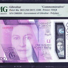 Bancnota Gibraltar 100 Pounds 2015 - P40a (polimer,comemorativa, gradata PMG67 )