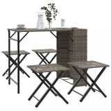 VidaXL Set mobilier de grădină, pliabil, 5 piese, gri, poliratan