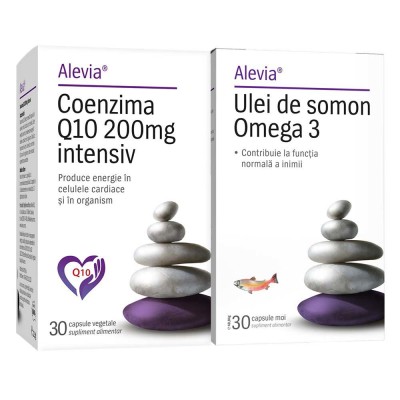 Pachet Coenzima Q10 Intensiv 200 miligrame 30 capsule + Omega 3 Ulei de Somon 30 capsule Alevia foto